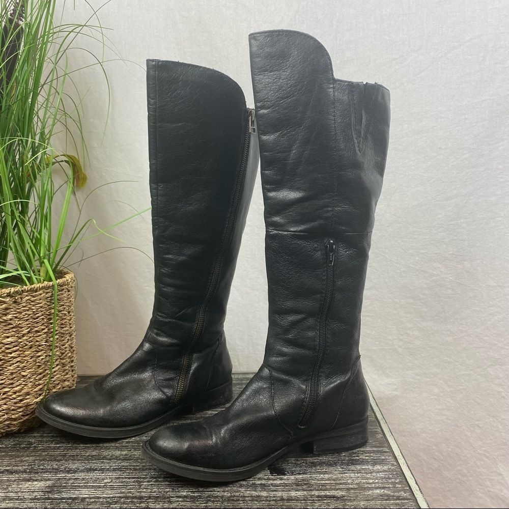 Steve Madden Black Leather Shawny Knee High Zip Up Riding Boots 7